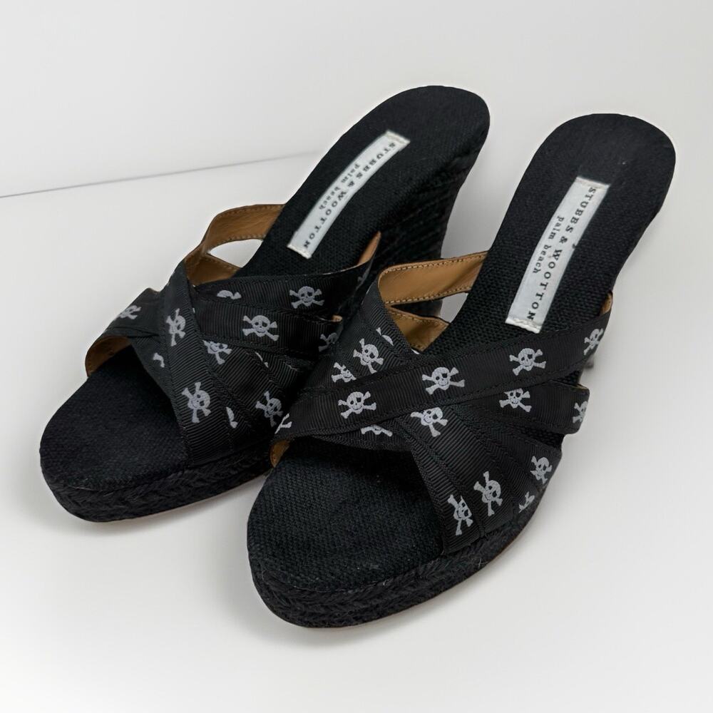Stubbs & Wootton Black Skull Wedge Sandals